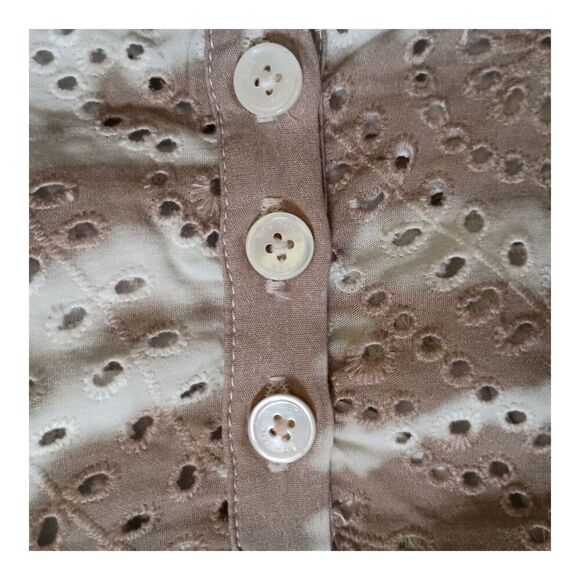 Sea New York Blouse Top Embroidered Eyelet Flutter Sleeve Cotton  Tan White S - Picture 3 of 7